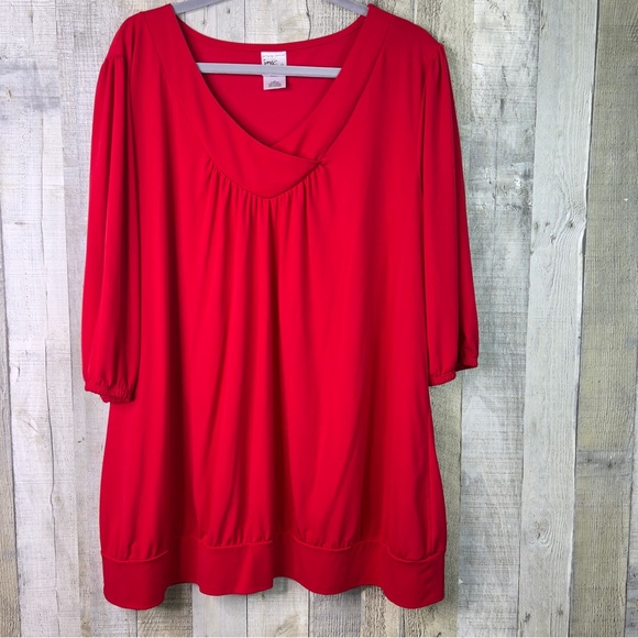 Just My Size Tops - JMS Just My Size Size 3X(22W-24W) Red V-Neck Half Sleeve with Gathered Cuff